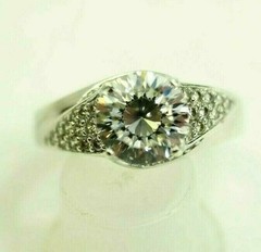 Ladies 2 Carat Cubic Zirconia Solitaire Ring w accents Sterling Silver size 9.5