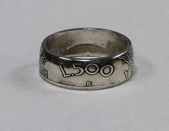Coin ring «Handmade» from SILVER 500 LIRE ITALIAN COIN in size 7-14 from Italy