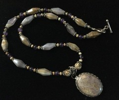 Sterling Silver Dendritic Agate Pendant Amethyst Jasper Artisan Necklace 925