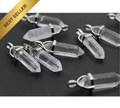 Natural Gemstone Bullet Pendant Necklace Quartz Crystal 18in Steel Chain Women