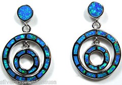 Blue Fire Opal Inlay Solid 925 Sterling Silver Dangling Post Earrings