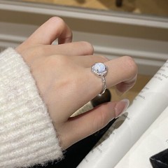 Opal Ring in Sterling Silver Adjustable Open Stackable Ring Simulated Opal Ring