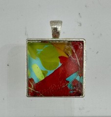 Unique Handmade Art Under Glass Pendant Statement Necklace On Waxed Cord.