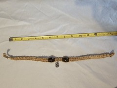 Vintage Handmade Hemp Necklace/Choker W Glass Beads And Metal Skeleton Charm 14″