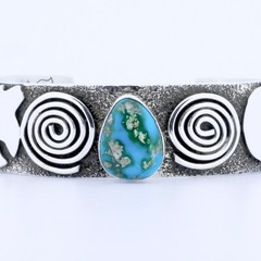 Alex Sanchez Sonoran Gold Turquoise Petroglyph Sterling Silver Navajo Cuff, 3/4”