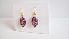 Earrings with Japanese Tensha Vintage Beads on New Gold tone Ear Wires – Purple