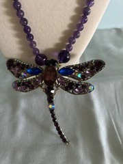 Handcrafted Real Amethyst Beads With Dragonfly Pendant Necklace