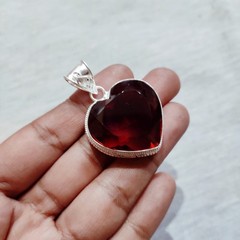 Red Garnet Heart Gemstone Pendant Silver Jewelry Handmade Cut Pendant 1″Piece