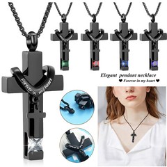 Birthstone Urn Necklace for Ashes Cross Cremation Urns Pendant for Human Pet Urn