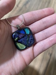 Multicolored Dichroic Glass Pendant With 16 Or 18 Inch Sterling Silver Necklace