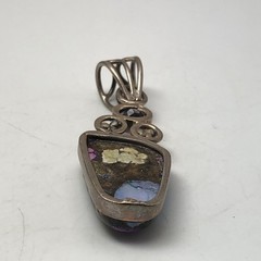 Copper Turquoise Multicolored Pendant With Amethyst Accents Set In 925 Sterling