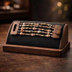 Earth Tones 5-Row Strand Beaded Stretch Bracelet Wood Buckle Clasp Handmade