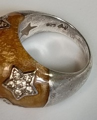 Angelique de Paris Sterling Silver Honey Color Resin 5 Star CZ Dome Ring Size 7