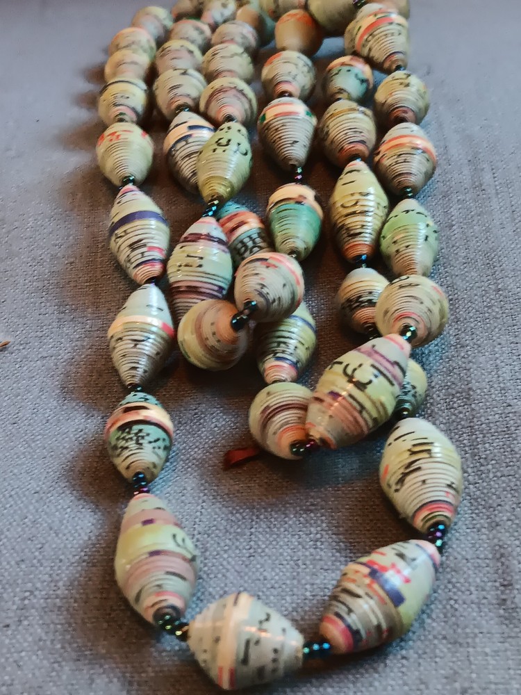 Hand Rolled Paper Beaded Necklace Artisan Made Multi-Color Great Holiday Gift 🎁