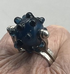 Sterling Silver 925 Double Ring Blue Lampwork Glass Ring Handmade Size 11
