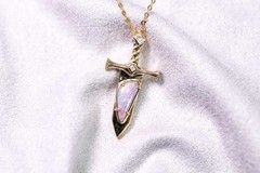 Knight Sword – Boulder Opal & Princess Cut Diamond Pendant ONLY 18K Yellow Gold