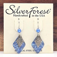 Silver Forest Handcrafted Blue Paisley Diamond Drop Earrings Surgical Steel