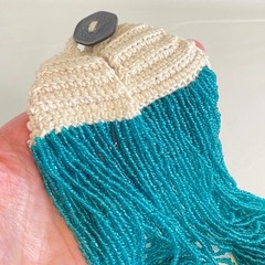 Vintage 1984 India Coin Teal Glass Seed Bead Multi Strand Crochet Necklace 21″