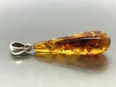 AMBER PENDANT Glossy Natural BALTIC AMBER Stone Unique Gift Silver 925 2g 15076