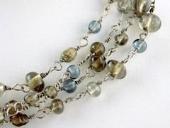 American Eagle Gray Brown Blue Glass Strand Necklace AE 925 62In Sterling Silver