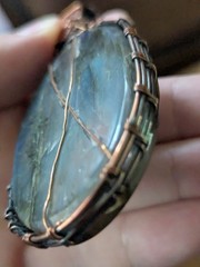Oval Labradorite & Moonstone Crystal Copper Wire Pendant With Copper Chain