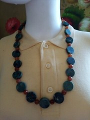 27 Inch 20mm Flat Round Green Marble and 8mm Faceted Brown Spotted Jade Necklace