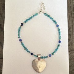 Jay king 925 Lapis Lazuli & Turquoise Heart Pendant & Necklace