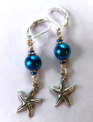 double HEMATITE Silver color drops LEVERBACK handcrafted Silver Pl #825