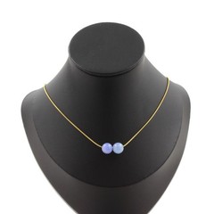 Necklace 2 Beads Aquamarine 0 5/16in Chain Steel Golden Stainless Necklace Fem