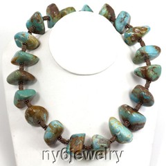 Navajo XL Natural Blue Turquoise Rough Nugget Copper Toggle Long Necklace 20″