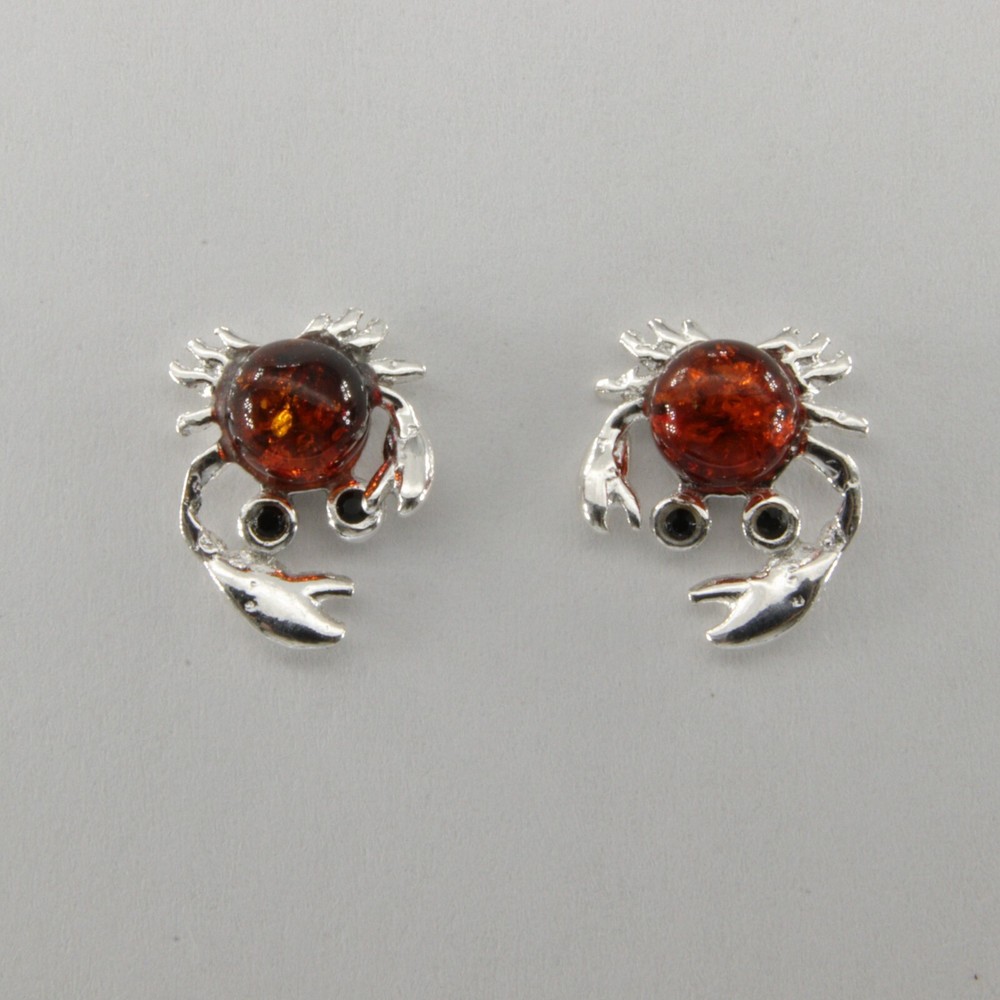 Cognac / Brown BALTIC AMBER Carb Earrings 925 STERLING SILVER Poland #5347e