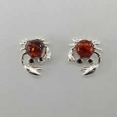 Cognac / Brown BALTIC AMBER Carb Earrings 925 STERLING SILVER Poland #5347e
