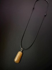 Natural Honey brown jade Pendant Necklace Tumble vegan Leather adjustable cord