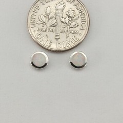 Round Circle White FIRE OPAL Post / Stud Earrings 925 STERLING SILVER Rhodium 1e