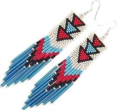 Tribal Earrings Native Large Boho American Seed Beads Handmade Earring
