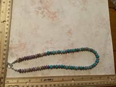 Sterling Silver Flower Sugilite & Round Turquoise Beaded Necklace 19”