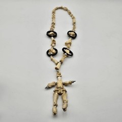 Vintage Deer Bone, Horn & Seed Necklace Rustic Skeleton Pendant