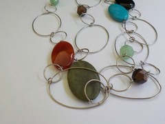 Oval Multi Stone Necklace Plastic Bead Metal No Clasp Tiger Eye Onyx Green