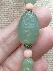 Carved Green Pink Stone Choker Necklace Aventurine Beaded Asian Style 16″