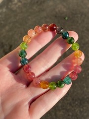 Certified Natural Multicolor Tourmaline Bracelet 8.4mm Rainbow Gemstone 6.5″