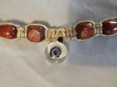 Vintage Handmade Hemp Necklace/Choker With Wooden & Blown Glass Bead 14″ Long
