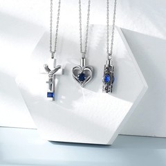 3PCS Cross Heart Cylinder Urn Pendant Memory Necklaces Ashe Memorial Jewelry