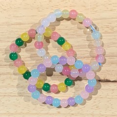 Handcrafted Spring Bracelets Set of 3 Multicolor Beaded Stretch Pastel Women
