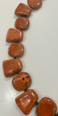 Vintage Reddish Brown Porcelain Chunky Necklace Artisan Handmade 25” Heavy Boho