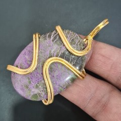 Wire Wrapped Gold Plated Pendant With Jasper Jewelry 2.25 Inches