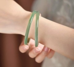 Certified 6mm Natural icy oil green Chalcedony Jade agate bracelet 53-60mm 1pcs