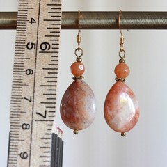 Handmade Natural Sunstone Teardrop Earrings Peach Orange Stone Boho Drop Hook E7