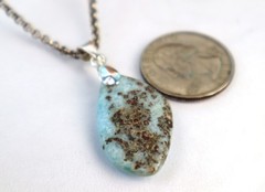 Lovely Natural Sky Blue Larimar .925 Sterling Silver Pendant 43mm