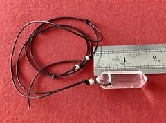 Quartz Crystal Point Pendant with Black Leather Cord Adorned with S.S. Beads.