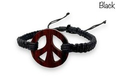 Handcrafted Peace Bracelet Adjustable Unisex Macrame Hemp Cord Wooden Peace Sign